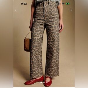 Sezane Leopard-Print Ankle Cropped Jeans in Taupe and Black